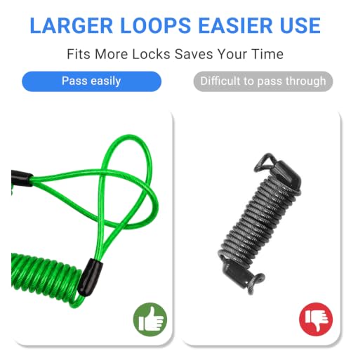Security Cable Lock 2 Pack, 5FT Self-Coiling Stainless Steel Double Loop Cable, Flexible Anti-Theft Wire for Luggage, Bike, Helmet & Travel Gear (Green) - color: Green