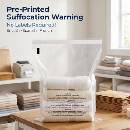 20" X 24" (200 Count) Self-Seal Clear Poly Bags With Suffocation Warning - size: 20" x 24"
