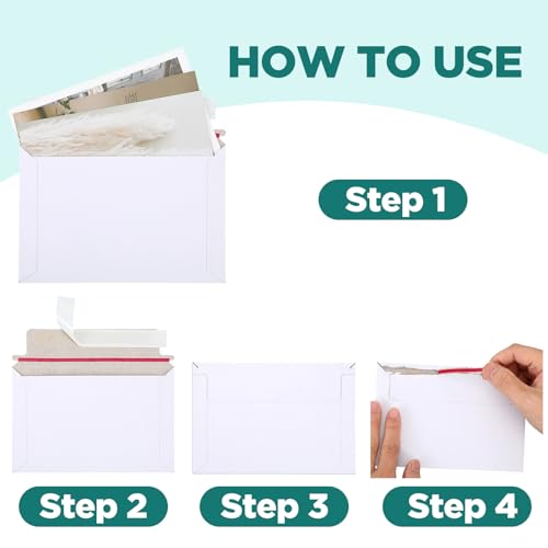 100 Pack 6.5x4.5 Inch Rigid Mailers Self Seal Stay Flat White Cardboard Photo Document Shipping Envelopes Small Mailers for Photos, CD, Certificates, Art Prints, and Documents