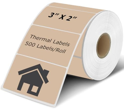 3" x 2" Thermal Labels Stickers Brown, Thermal Printer Shipping Stickers, Multipurpose Inventory Self-Adhesive Direct Thermal Label for Small Business (500 Labels/Roll) - style: 3" x 2"-Brown-500PCS