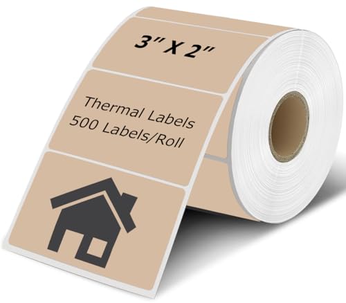 3" x 2" Thermal Labels Stickers Brown, Thermal Printer Shipping Stickers, Multipurpose Inventory Self-Adhesive Direct Thermal Label for Small Business (500 Labels/Roll) - style: 3" x 2"-Brown-500PCS
