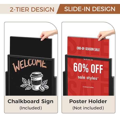 SELEAD 2 Tier Poster Stand with Chalkboard, 21”x53” Large Sidewalk Board - size: 21”x53”
