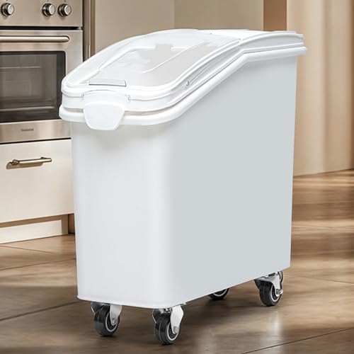 DWVO 21 Gal Large Ingredient Storage Bin, Flour Rice Food Storage Containers Bin with 500 Cups, Commercial Bins with 360° Wheels, Scoop and Lid for Kitchen, White - size: 21 Gal