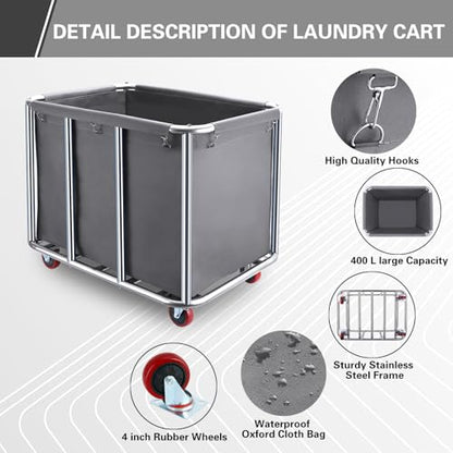 Commercial Laundry Cart with Wheels,440lbs for Home (Off White) - color: Off White