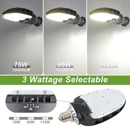 LED Shoebox Retrofit Lamp, 75/95/115W Selectable, 5000K, Rotatable E39 Base