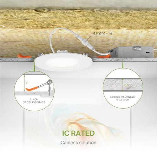 ASD 6 Pack 3 Inch LED Recessed Light 6W, 5 CCT 2700K-5000K CRI90+, IC Rated Ultra Thin Dimmable Ceiling Lights with J Box, Canless Wafer Downlight, Round Slim Panel Lighting, UL Energy Star, White - color: White, size: 3 Inch 6 Pack