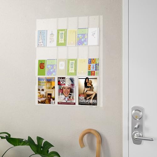 Acrylic Brochure Holder Wall Mount – 3 Magazine Racks & 12 Trifold Pamphlet Holders, Clear Literature Organizer for Office, Home, School, Clinic, Retail - Wall Mounted Flyer Display Rack, Transparent