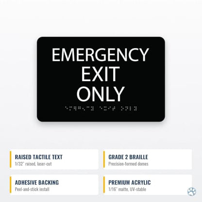 Alpha Dog Emergency Exit Only Sign, 6x9 ADA Braille Sign, Blue - color: Blue, size: Emergency Exit Only