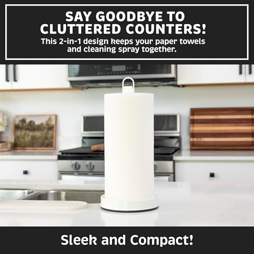 Stainless Steel Paper Towel Holder with Spray Pump – One-Handed Tear, Smart Traction System with Heavy Duty Suction Cups (White, Spray Pump) - color: White