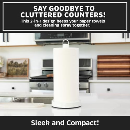 Stainless Steel Paper Towel Holder with Spray Pump – One-Handed Tear, Smart Traction System with Heavy Duty Suction Cups (White, Spray Pump) - color: White