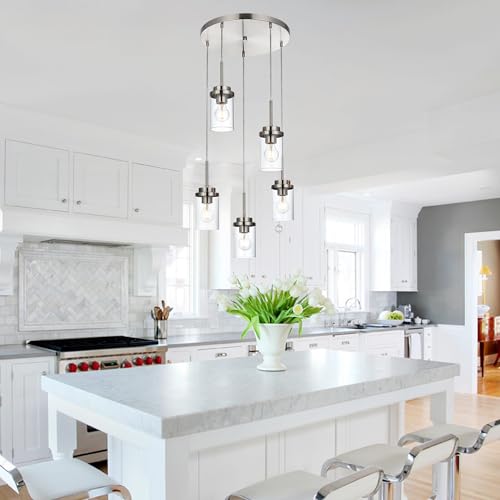 MELUCEE 5-Light Cluster Pendant Lights Stairwell Lighting Brushed Nickel - color: Brushed Nickel, size: 5 Lights-1 Pack Round