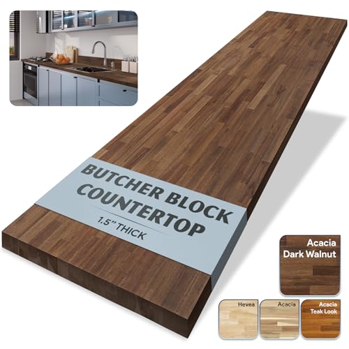 Howizz Walnut Butcher Block Countertop 60 x 25 x 1.5 Inches - Solid Wood Table Top for Desk Top, Dining Table, Workbench Top - color: Acacia - Finger Joint - Walnut - Finished, size: 60"L x 25"W x 1.5"Th