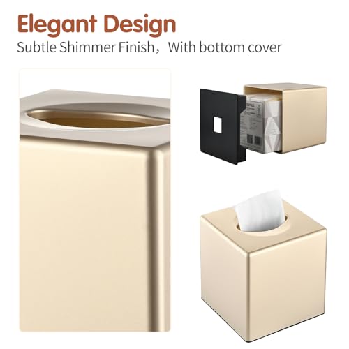 Y-in Hand Square Tissue Box Cover with Removable Bottom, Champagne Gold - color: Champagne Gold