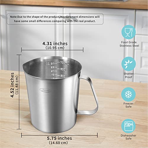 Newness 3 Cup Stainless Steel Measuring Cup, Metal Measure Cup, 24 Oz, 0.7L - size: 24 OZ (3 Cup, 700 ML)