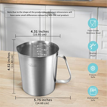 Newness 3 Cup Stainless Steel Measuring Cup, Metal Measure Cup, 24 Oz, 0.7L - size: 24 OZ (3 Cup, 700 ML)