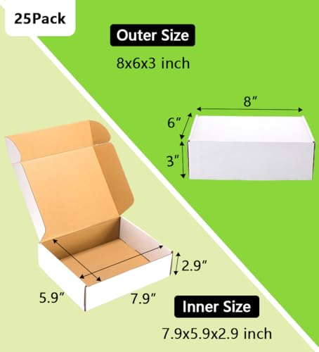 8x6x3 inches Shipping Boxes 25 Pack,TUKYLIL White Corrugated Cardboard Box,Mailer carton for Packaging Small Business,Gifts,Craft,Jewelry,daily supplies - size: 8x6x3 inches, style: 25 Pack~White