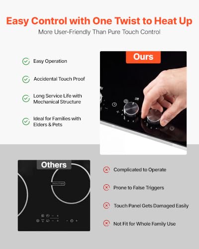 VEVOR Induction Cooktop 30inch 4 Burners Built-in Electric Stove 220V 7200W, Low-Power Continuous Heating, Induction Burner for Kitchen, with 11 Power Levels, Knob Control, and Child Lock - size: 30In -knob Control