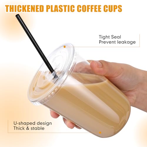 Ziliny 50 Pack 16 oz Plastic Cups with Lids Straws Iced Coffee, Black - color: Black, size: 16 oz