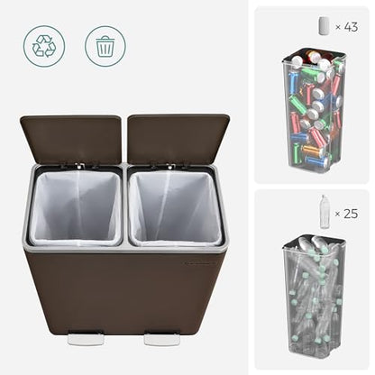 SONGMICS Trash Can, 2 x 8 Gallon (2 x 30 L), Brown - color: Brown, size: 2 x 8 Gallon