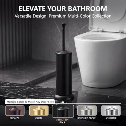 Stainless Steel Toilet Bowl Brush and Holder Set for Bathroom Long Handle - color: Black