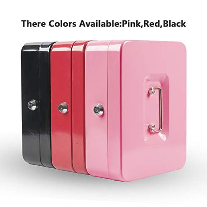 KYODOLED Large Metal Cash Box with Money Tray and Lock,Money Box with Cash Tray,Cash Drawer,9.84"x 7.87"x 3.54" Pink Large - color: Pink, size: Large