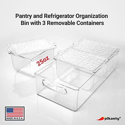 Pikanty Condiment Server Tray with 3 Removable Containers and Lids - Compact Sundae Bar, Taco Night, Dip Tray, Kids Snack Station Organizer with Carry Handles, Dishwasher Safe, Made in USA - style: Condiment Server Medium