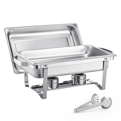 VEVOR Chafing Dish Buffet Set, 2 Pack Stainless Chafer with 2 Full Pans, Rectangle Catering Warmer Server with Lid Water Pan Folding Stand Fuel Tray Holder Clip - color: Silver, size: 2 Pack
