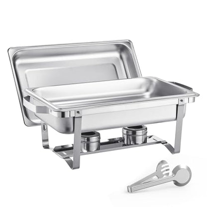 VEVOR Chafing Dish Buffet Set, 2 Pack Stainless Chafer with 2 Full Pans, Rectangle Catering Warmer Server with Lid Water Pan Folding Stand Fuel Tray Holder Clip - color: Silver, size: 2 Pack