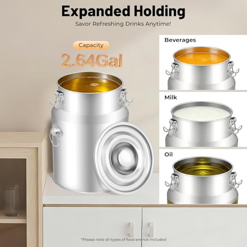2.64 Gal 304 Stainless Steel Milk Can with Faucet and Sealing Lid,Heavy Duty Milk Bucket Liquid Container Storage,for Milk,Wine, Oil Storage Transport (10L/2.64Gal,w/Faucet) - size: 10L/2.64Gal,w/Faucet