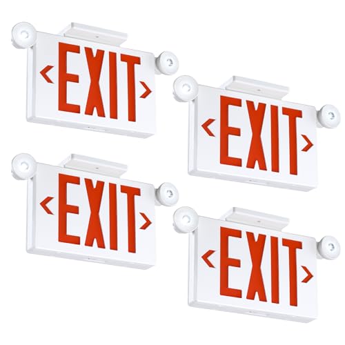 Gruenlich Exit Sign with Emergency Light, Battery Backup, 4 Pack - size: 4-Pack