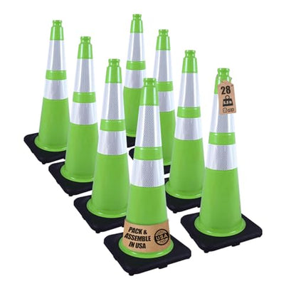 8-Pack 28" Green Cones - Reflective for Road/Construction - color: Green, size: 28inch
