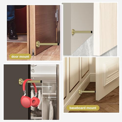 KOLAKO Door Stop, Long Door Stopper 6 Inch Wall Mounted Doorstop with Soft Rubber Bumper, Brushed Stainless Steel, Extra Long Door Stop for Bottom of Door (Gold)