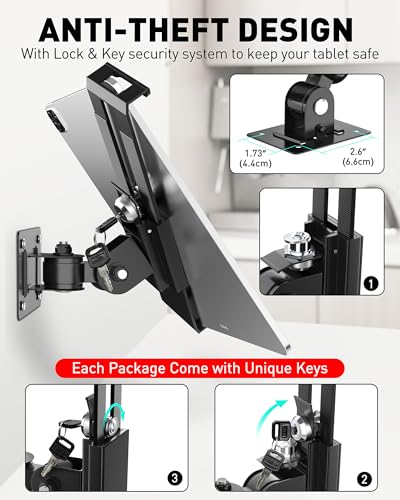 AboveTEK Tablet Wall Mount -360° Rotation iPad Wall Holder for Retail & Business, Anti Theft iPads Stand Fits 7"-11" Tablets Including iPad Pro/Air/Mini, Galaxy Tab - Security Lock & Key - (Black) - color: Black