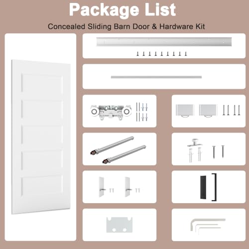 36"x84" 5-Panel Concealed Sliding Barn Door with Soft Close