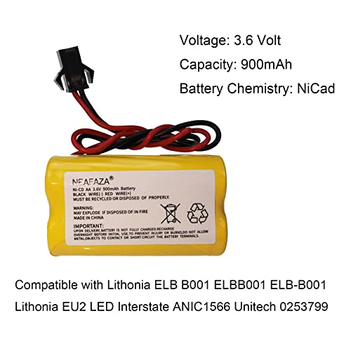3.6V 900mAh NiCd Exit Sign Emergency Light Battery Replacement Compatible with Lithonia ELB B001 ELBB001 ELB-B001 Lithonia EU2 LED Interstate ANIC1566 Unitech 0253799(5 Pack) - size: 5 Pack