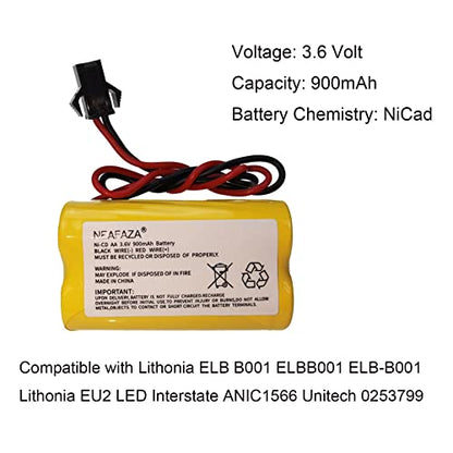 3.6V 900mAh NiCd Exit Sign Emergency Light Battery Replacement Compatible with Lithonia ELB B001 ELBB001 ELB-B001 Lithonia EU2 LED Interstate ANIC1566 Unitech 0253799(5 Pack) - size: 5 Pack