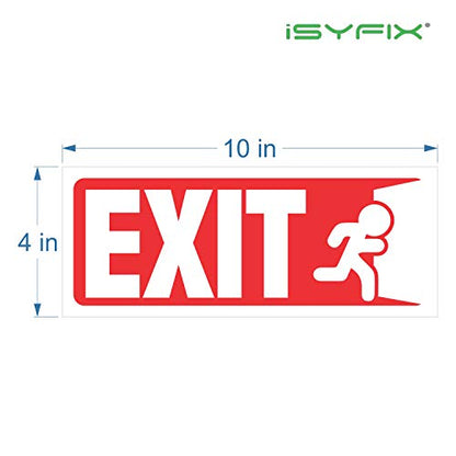 iSYFIX Exit Signs Stickers, 10x4 Inch, 3 Pack, White & Red - color: White & Red
