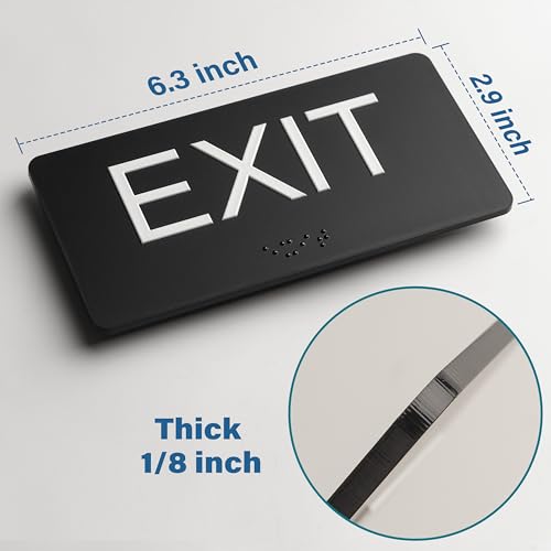 Emergency Exit Sign with Braille1 Pack, ADA Compliant Exit Sign for Office Room, Indoor and Outdoor Exit Stickers Easy Installation, Black Exit Sign Horizontal - style: EXIT Sign-Horizontal