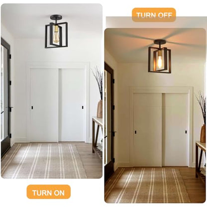 2 Pack Semi Flush Mount Ceiling Light,Black Metal Frame Ceiling Light Fixture with Golden Lamp Cup, Farmhouse Light Fixture for Kitchen Island Entryway Porch Foyer - color: Black Gold
