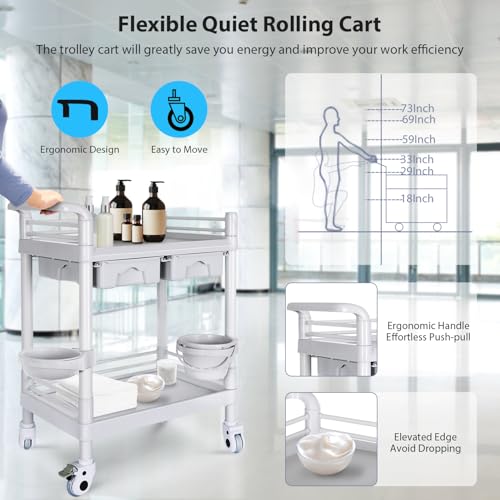 Medical Mobile Trolley Cart 2-Shelf 220 LBS Max Load Rolling Utility Cart - color: 2-tier Light Gray
