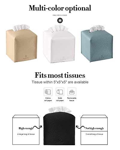 Tissue Box Cover, Jeethemy Square PU Leather Tissue Box Holder, Modern Tissue Case Facial Paper Organizer Dispenser，5X5X5'',Double Black - color: Double Black