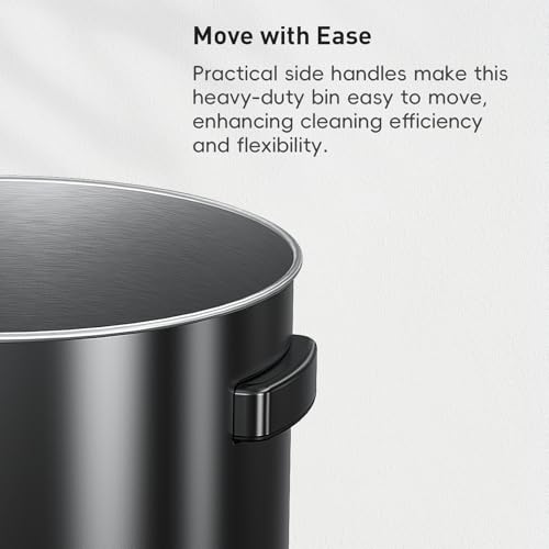 EKO 16-Gallon Round Black Stainless Steel Open Top Trash Can, Large Commercial Waste Bin with Detachable Lid and Carrying Handle, Brushed Metal Garbage Bin for Home, Office, Restaurant, Restroom - color: Matte Black, size: 60 Liter, Round