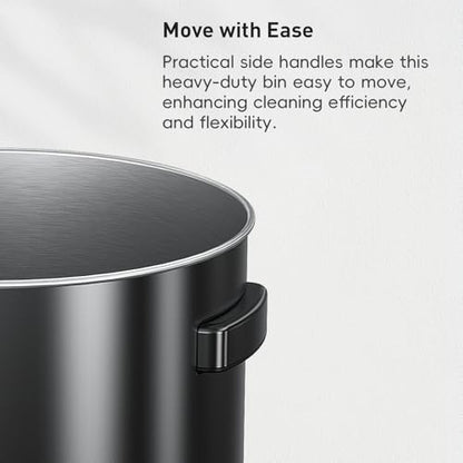 EKO 16-Gallon Round Black Stainless Steel Open Top Trash Can, Large Commercial Waste Bin with Detachable Lid and Carrying Handle, Brushed Metal Garbage Bin for Home, Office, Restaurant, Restroom - color: Matte Black, size: 60 Liter, Round