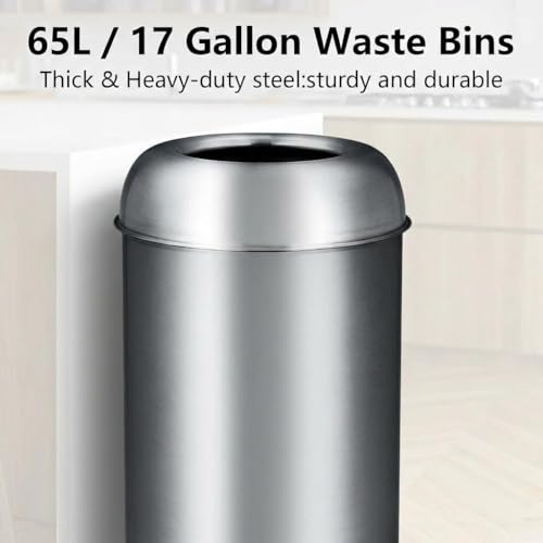 IDEALHOUSE Commercial Trash Can, Commercial Dome Lid Kitchen Trash can Round, Open Top Drop-in Trash can Kitchen Fast Disposal, Smudge Resistant Stainless Garbage can Easy Wipe, Silver TC03