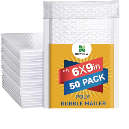Water Resistant Bubble Envelope Mailers [50 Pack] 6 inch x 9 inch #0 White Poly Padded Shipping Envelopes Self Sealing Cushioned Packaging Bags - size: #0 [6"x9"]