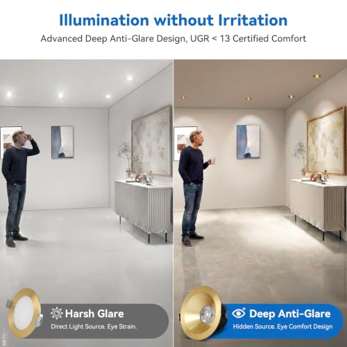 CycevSun Gold 4 Inch Anti-Glare Recessed Light COB 24°Spotlight, 6-Pack - color: Gold, size: 4 Inch