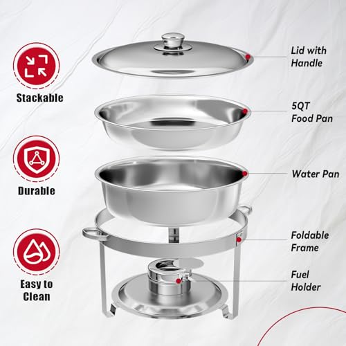 IMACONE Round Chafing Dish Buffet, 4 Pack, 5QT, Stainless Steel Chafer - color: Silver