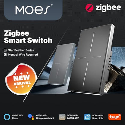 MOES Full Touch Zigbee Smart Light Switch Neutral Wire Needed, Grey 4 Gang - color: Grey, size: ZigBee 4 Gang