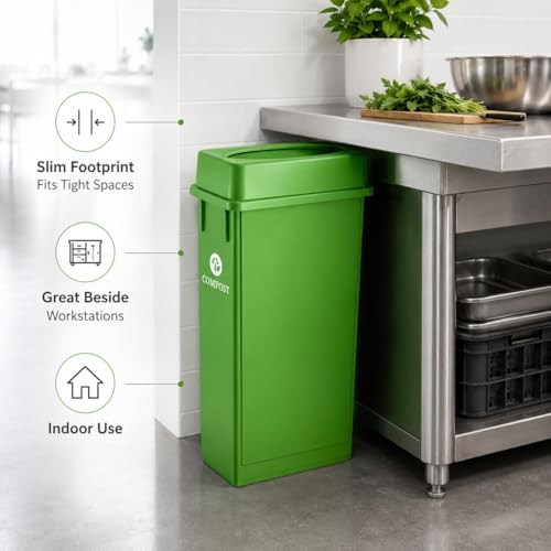 23 Gallon Slim Rectangular Commercial Trash Can, Heavy Duty Plastic Indoor Waste Bin for Kitchen, Office, Restaurant, School, Restroom & Janitorial Use (Lime Green, with Lid) - color: Lime Green