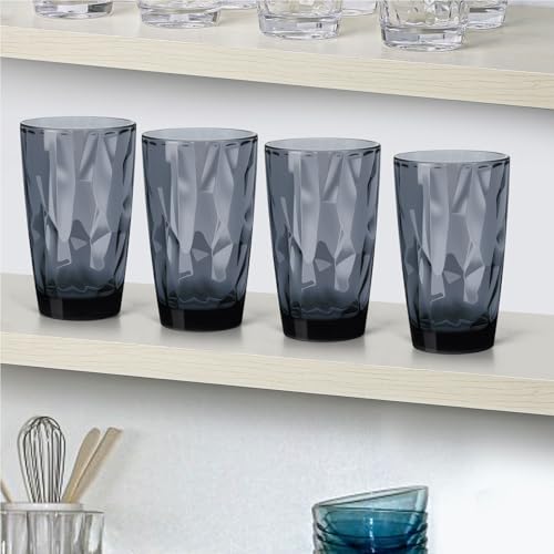 Topsky 16oz Plastic Tumblers Drinking Glasses Set of 4,Gray Acrylic Drinking Cups Wine Glasses Beverage Cups for Daily Use, Poolside, Outdoor&Indoor - Stackable,Dishwasher Safe,Easy to Clean - color: Grayish Blue 16oz
